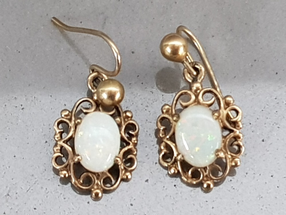 Vintage 9ct gold & opal pendant earrings, 1.5g