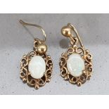 Vintage 9ct gold & opal pendant earrings, 1.5g