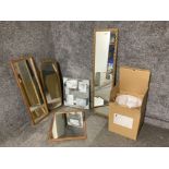 Four wall mirrors, an Our Day LED light up picture frame and a modern table lamp, boxed