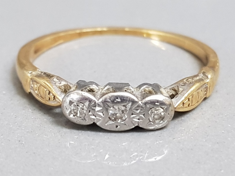 Antique 18ct gold & platinum 3 stone diamond ring, size O, 2.3g gross