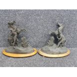 Vintage or earlier pair of spelter rearing horses on ply