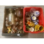 Miscellaneous pottery and glass to include Toby jug, slip ware, ringtons etc in two boxes