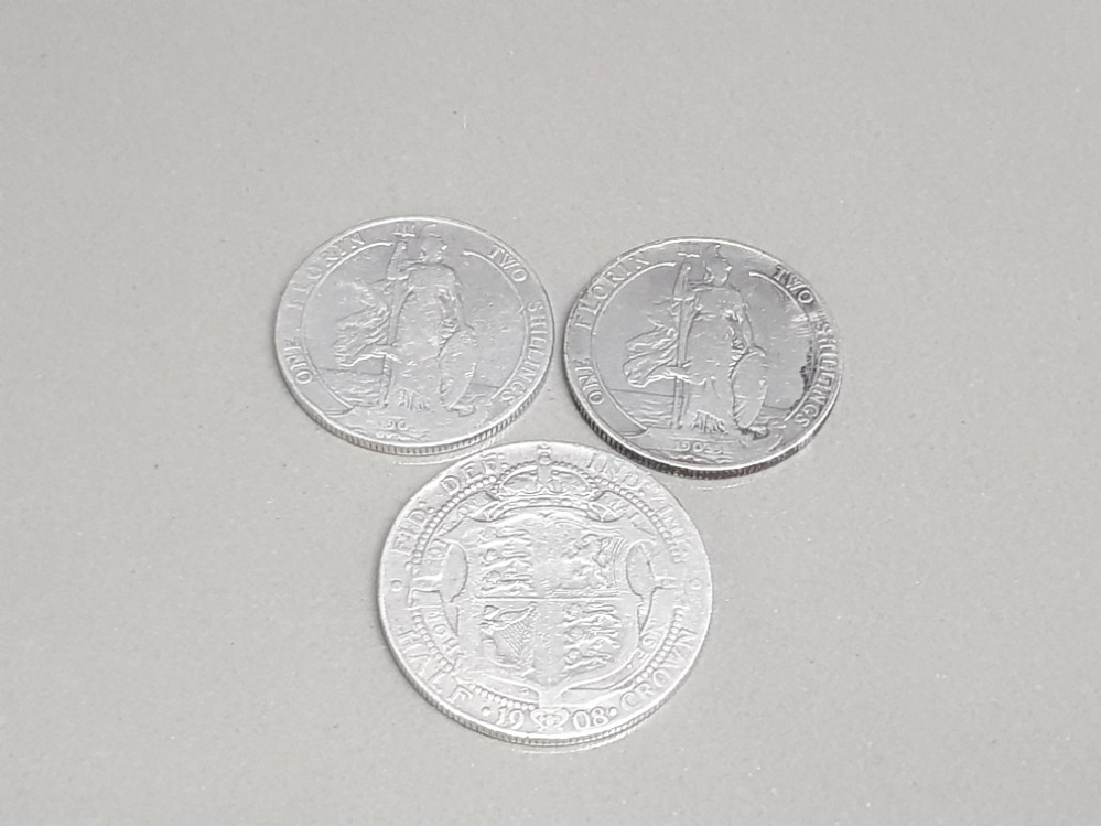 Edward vii silver half crown 1908 and 2 silver florins 1903