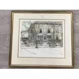 Colour etching and aquatint by Richard Beer (1928) “Hotel de la Gare” no 23/70 signed, 43x37cm