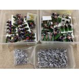 3x tubs containing metal & plastic war game miniatures includes American & British cavalry plus