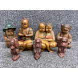 Collection of 8 carved figures mainly Asian style also includes 3x monkeys see, speak & hear no