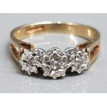 Vintage 9ct gold & 3 stone diamond ring, size M, 2.4g