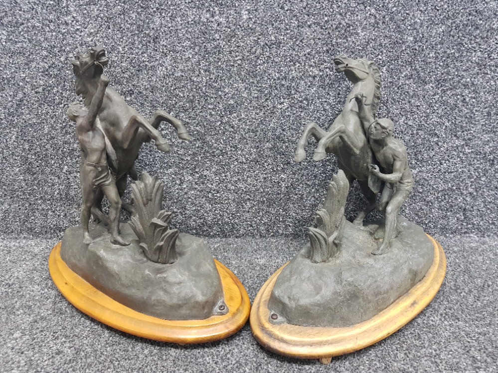 Vintage or earlier pair of spelter rearing horses on ply - Image 3 of 3