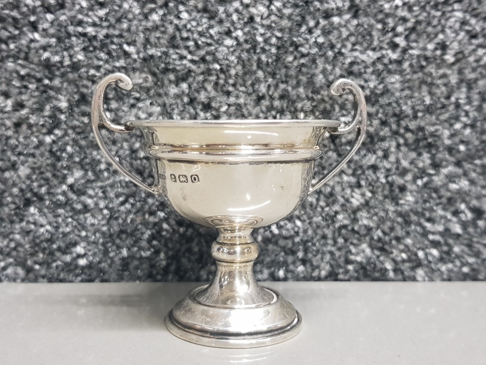 Silver cup Birmingham 1938 by s Greenberg together with 2 silver small dishes Birmingham 1902 by