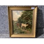 An oil painting by John Falconar Slater ‘Calves in a field’ signed 32 x 27cm