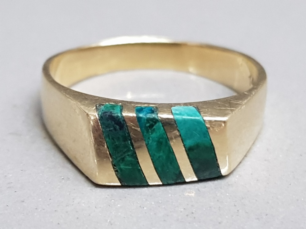 14ct gold & malachite ring, size R, 4.5g