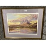 A limited edition signed colour print after Neil J Barlow “Evening, Suilven from Elphin” no 68/650