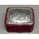 Leather trinket box with hallmarked London silver 1988 silver lid