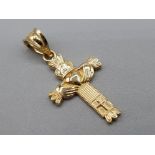 Brand new ex display 14ct gold claddagh cross pendant, 1.1g