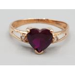 Brand new ex display 10ct rose gold & red stone heart ring, size M, 1.7g gross