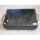 Vintage metal twin handled deed box ( in black )