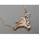 Brand new ex display 14ct rose gold hummingbird bird pendant & chain, 2.5g