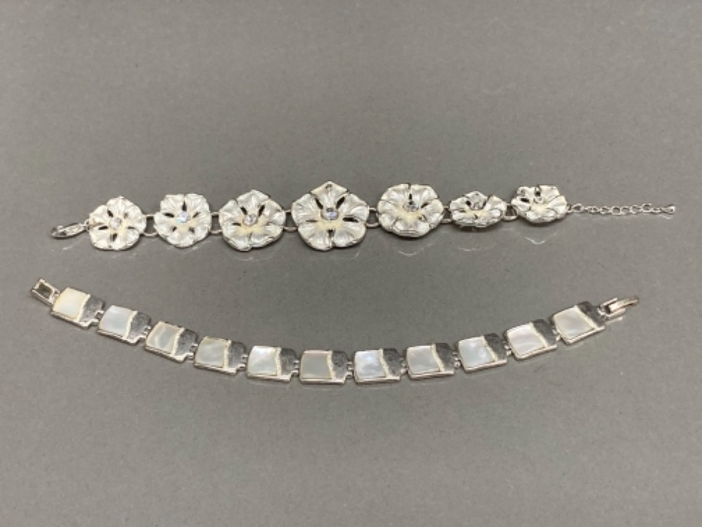 ‘Monet’ mother of pearl link bracelet and paste set flower bracelet