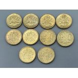 Total of ten uncirculated £1 coins, all dated 1983