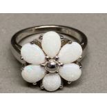 Silver six opal cluster ring 4.7g gross size Q