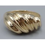 Brand new ex display 10ct gold fancy pattern ring, size X, 4.6g