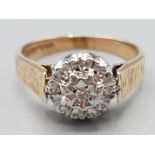 Ladies 9ct yellow gold and diamond cluster ring 2.6g gross size K