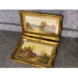 Pair of gilt framed oil on board paintings, both signed by the same Artist G.Jennings & both cottage