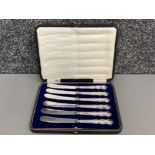 6 piece knife set with nicely hallmarked Sheffield silver 1918 handles, with original case