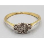 Ladies 18ct yellow gold and platinum diamond cluster ring 2g gross size N