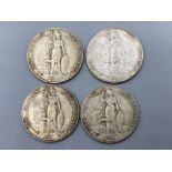 4 silver one florin two shilling coins dated 1907, 1908, 1909, 1910