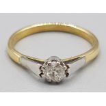 Ladies 18ct yellow and white gold diamond solitaire ring 3.1g gross size Q