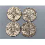 Four silver one florin coins dated 1911, 1912, 1913 & 1914