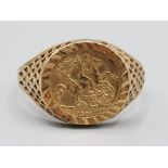 9ct gold coin ring, size O, 1.5g