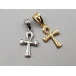 Two brand new ex display 14ct gold ankh crosses (pendants) in yellow & white, 1.3g