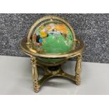 Gemstone globe mounted in a gilt metal stand with built in compass to base