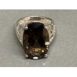 Silver and smokey quartz solitaire ring 2.8g gross size Q