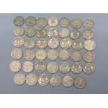 A total of 41 six pence coins, variety of different dates of which 21 pre date 1947 (silver)