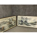 A pair of large Japanese watercolours depicting landscapes 70 x 135cm