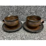 Studio pottery pair of cups & saucers designed by Australian ceramist Gwyn Hanssen Pigott (1935-2013