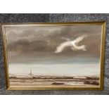 An oil painting by John Kerr “St Mary’s Lighthouse Whitley Bay” signed and inscribed 50 x 74cm