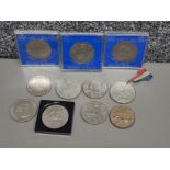 Mixed lot of coinage including commemorative coins, 2x Canadian dollars, commemorative medal etc