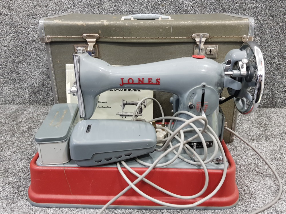 Vintage Jones sewing machine (model D-65) with original carry case