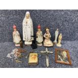 Religious items to include rosaries, virgin Marys etc