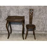 Carved mahogany occasional table & spinning chair