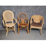 2 wicker & 1 bamboo conservatory chairs