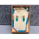 Turquoise murano glass bead necklet and matching drop earrings with silver fittings