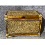 Twin handled Reproduction hardwood blanket box (bamboo & cane style)