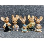 Five large Pendelfin rabbits to include Aunt and Mother Rabbit