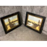 A pair of oil paintings depicting a castle and windmill 40 x 49cm