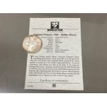 Silver 1oz England winners 1966 Bobby Moore 20 crowns coin (part of the World Cup collection),